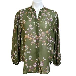 Max Studio Floral Sheer Blouse Size Small NWT Olive Green